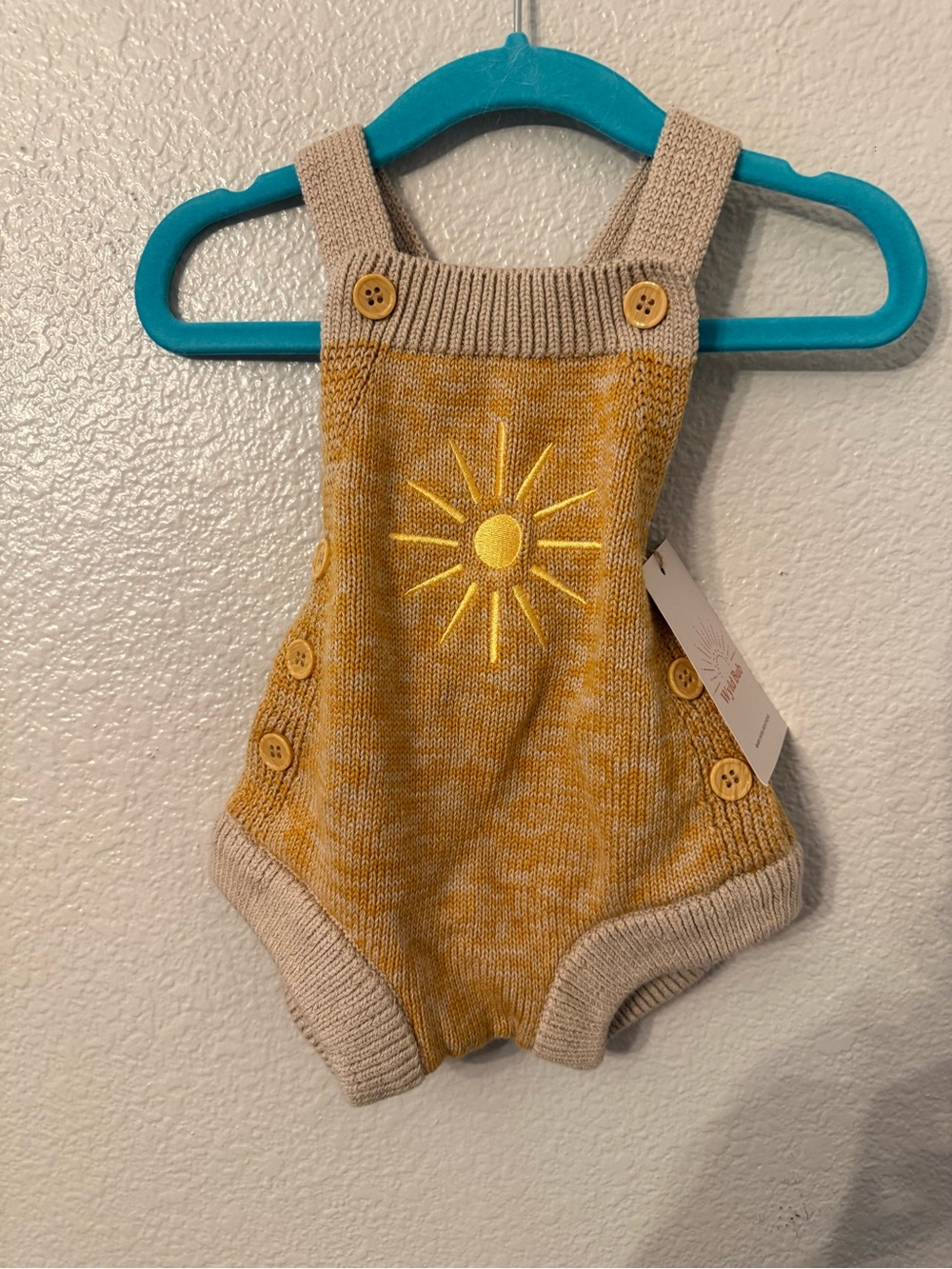 Sun Embroidered Knit One-Piece Romper - Yellow